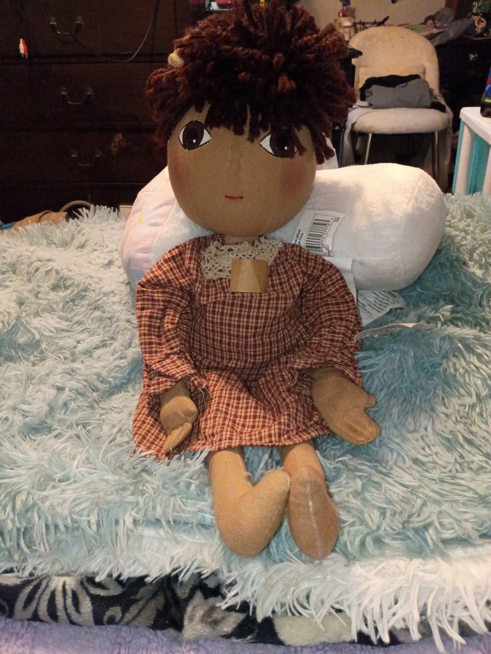 Serra Brown Plaid Fabric Doll with Yarn Hair